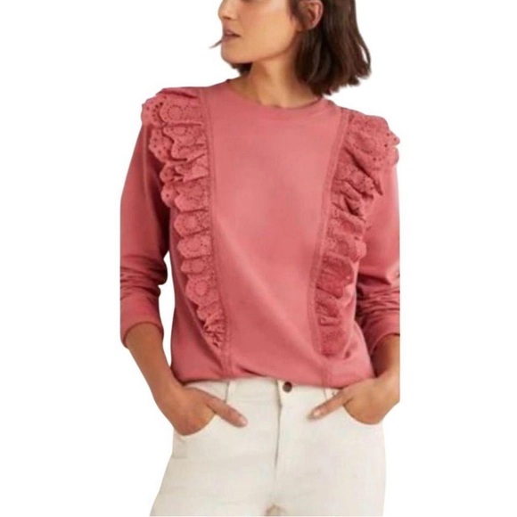 Boden Embroidered Ruffle‎ Crewneck Sweatshirt | 10 - Picture 1 of 5